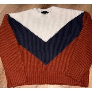 Forever 21 Womens Color Block Sweater Brown‎ Blue Cream Knit Pullover Large